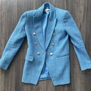 ZARA Tweed Baby Blue Blazer Blue